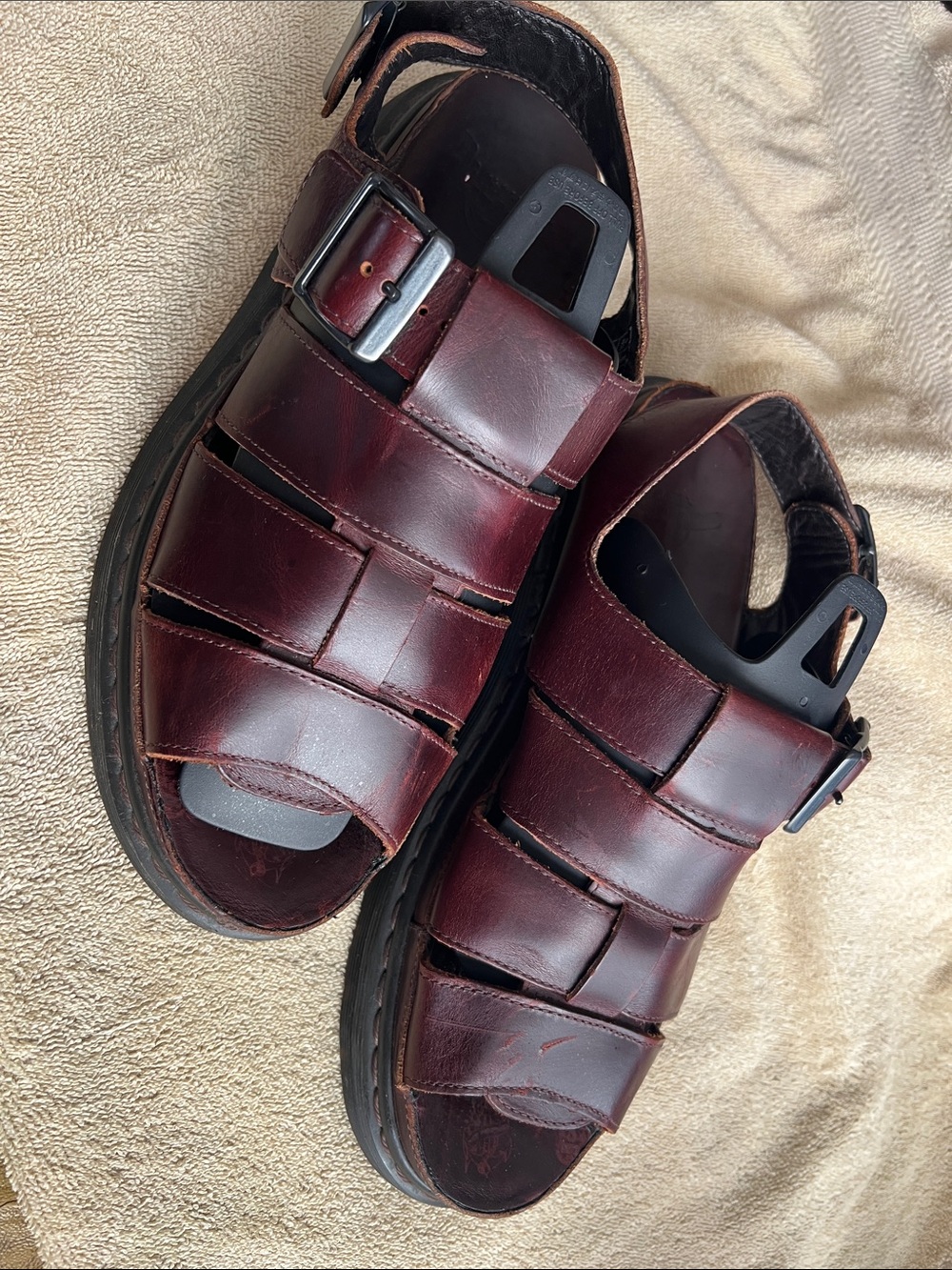 Dr. Martens Men's Burgundy Leather Strappy Fisherman Sandals